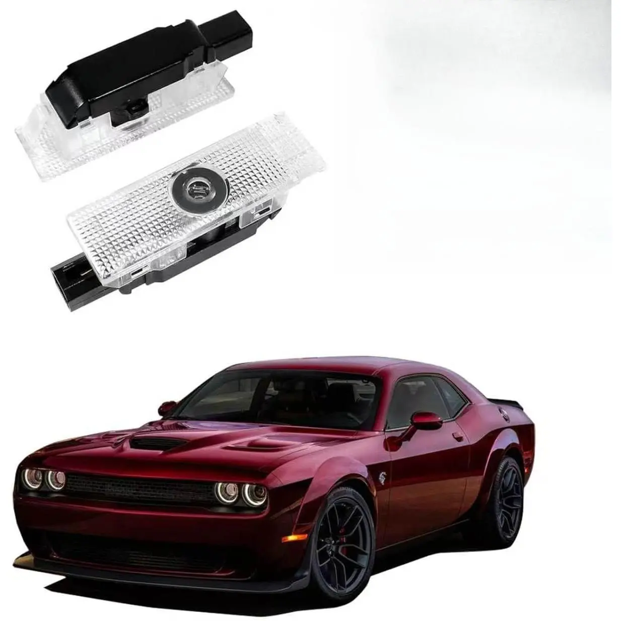 2Pcs Pair Pack LED Projector Car Door Lights, Compatible with 2015-Present Challenger Scat Pack, Personality Pattern Courtesy Welcome Lights
