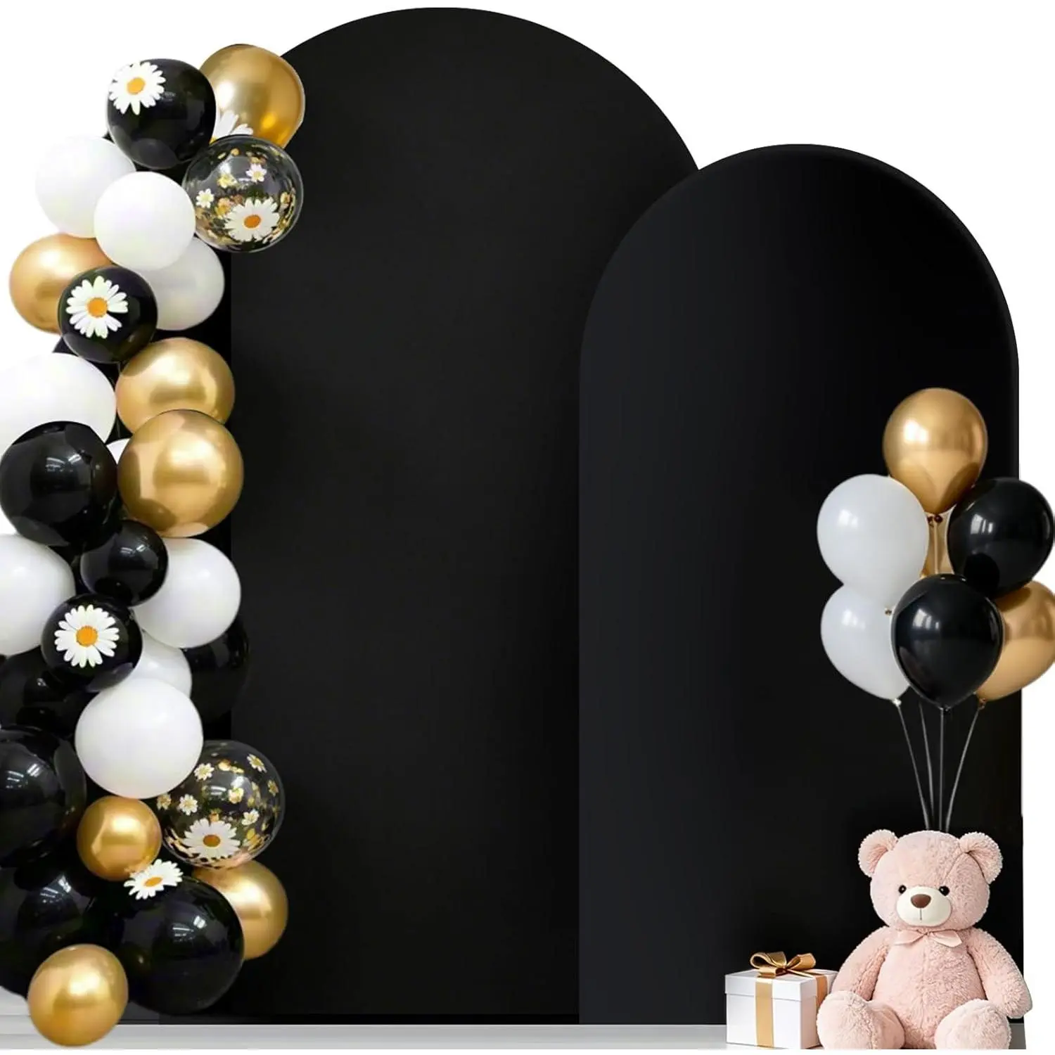 Black Stretchy Wrinkle-Free Spandex Fitted Backdrop Cover Set of 2 (7.2FT, 6FT) - Wedding Arch, Balloon Decor Photo Backdrop for Wedding, Baby Showers Home & Festive Party Supplies