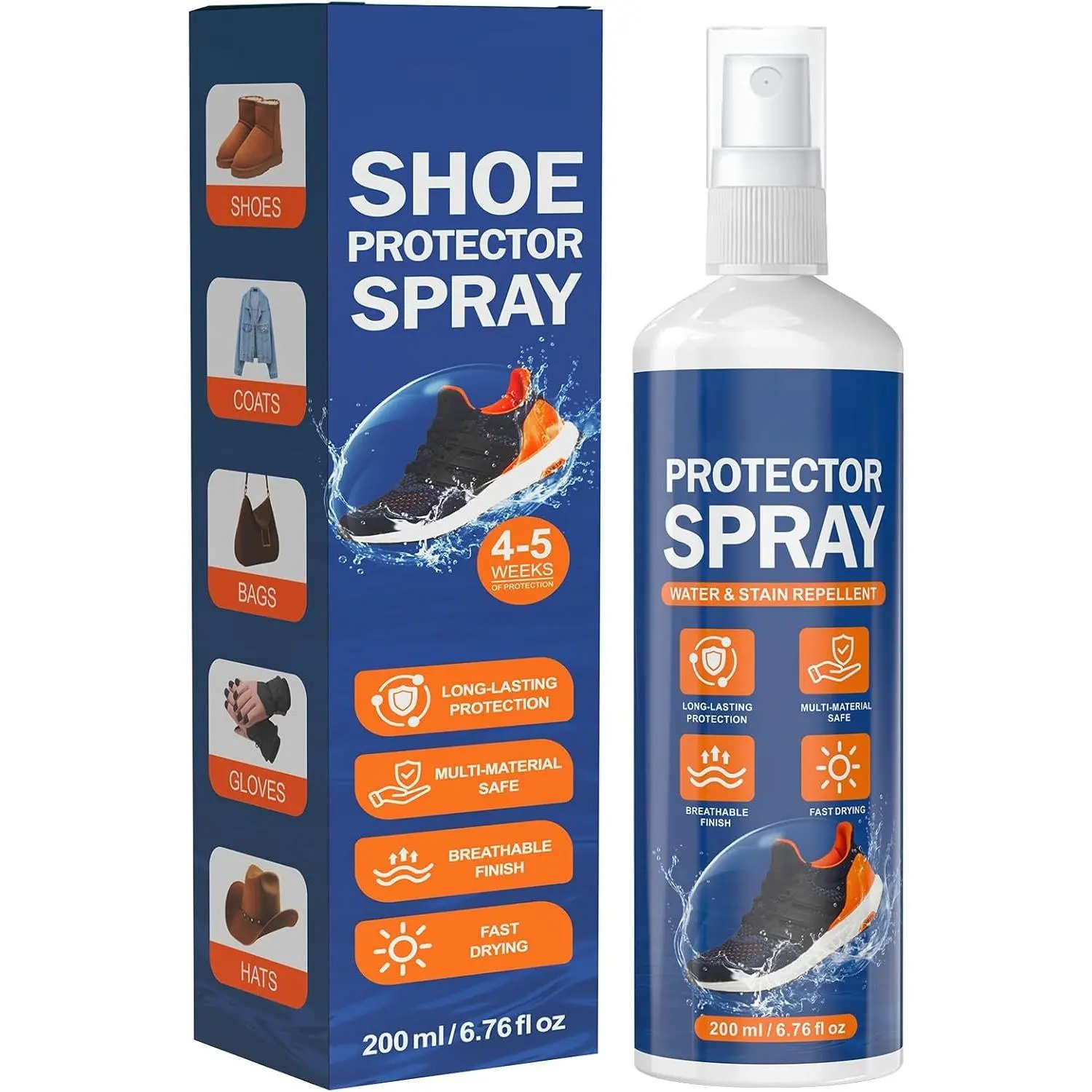 Shoe Protector  6.76 fl oz (200ml) –  & Stain Repellent for Sneakers & Boots – Long-Lasting Rain Protection for Suede, Leather, Nubuck, Canvas & Fabric