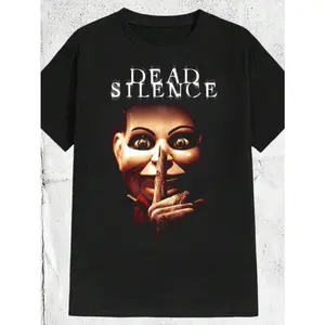 Billy The Puppet Shush Finger Pose Dead Silence Top Text Vintage Horror Movie Graphic T-Shirt Spooky Halloween Casual Streetwear For Men Women