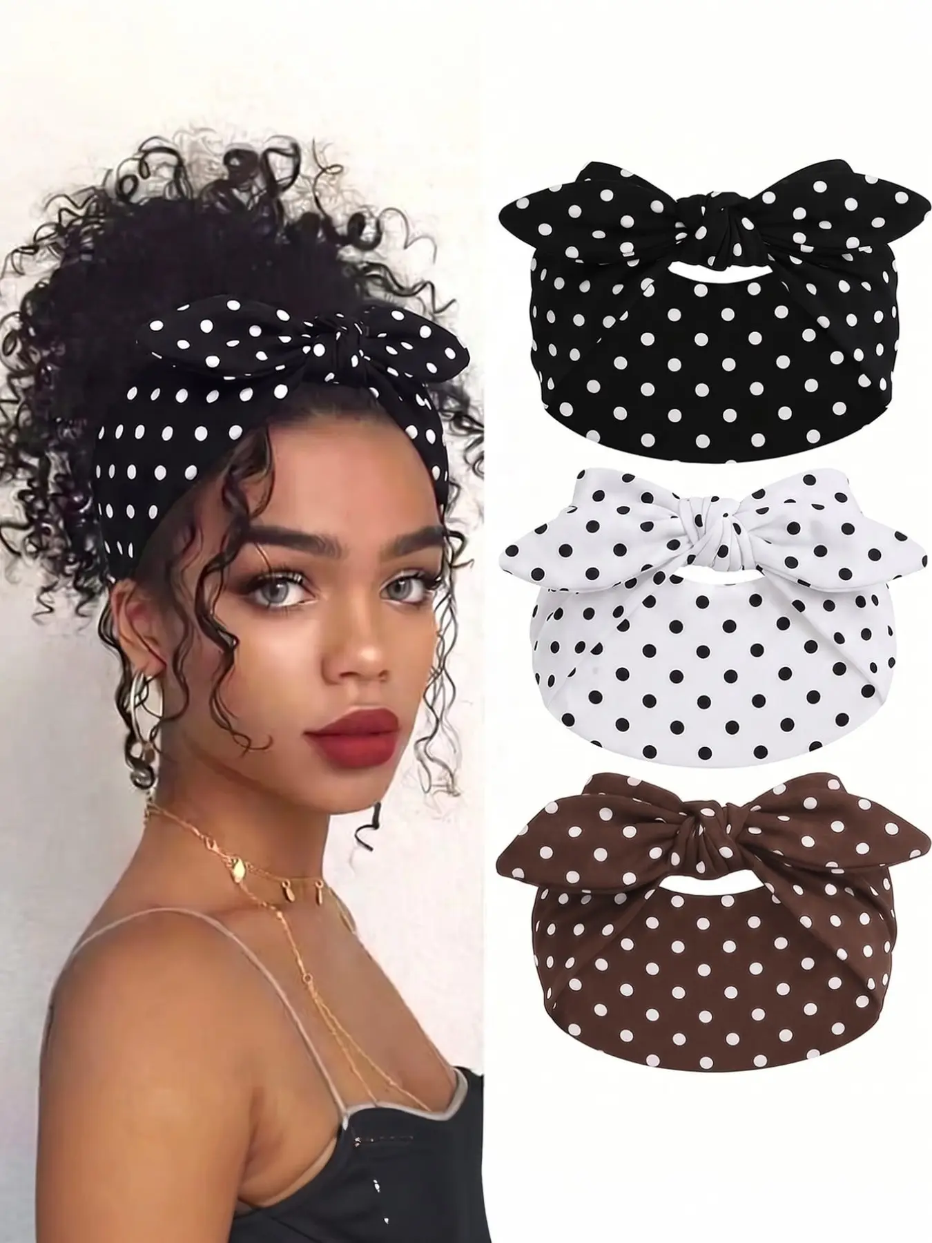 3 Pcs Polka Dot Bow Hairbands for Women, Elastic Vintage No Slip Headbands, Anti-Slip Sweatproof, Ideal for Sports Yoga Beach, All Seasons, Non Slip Headbands