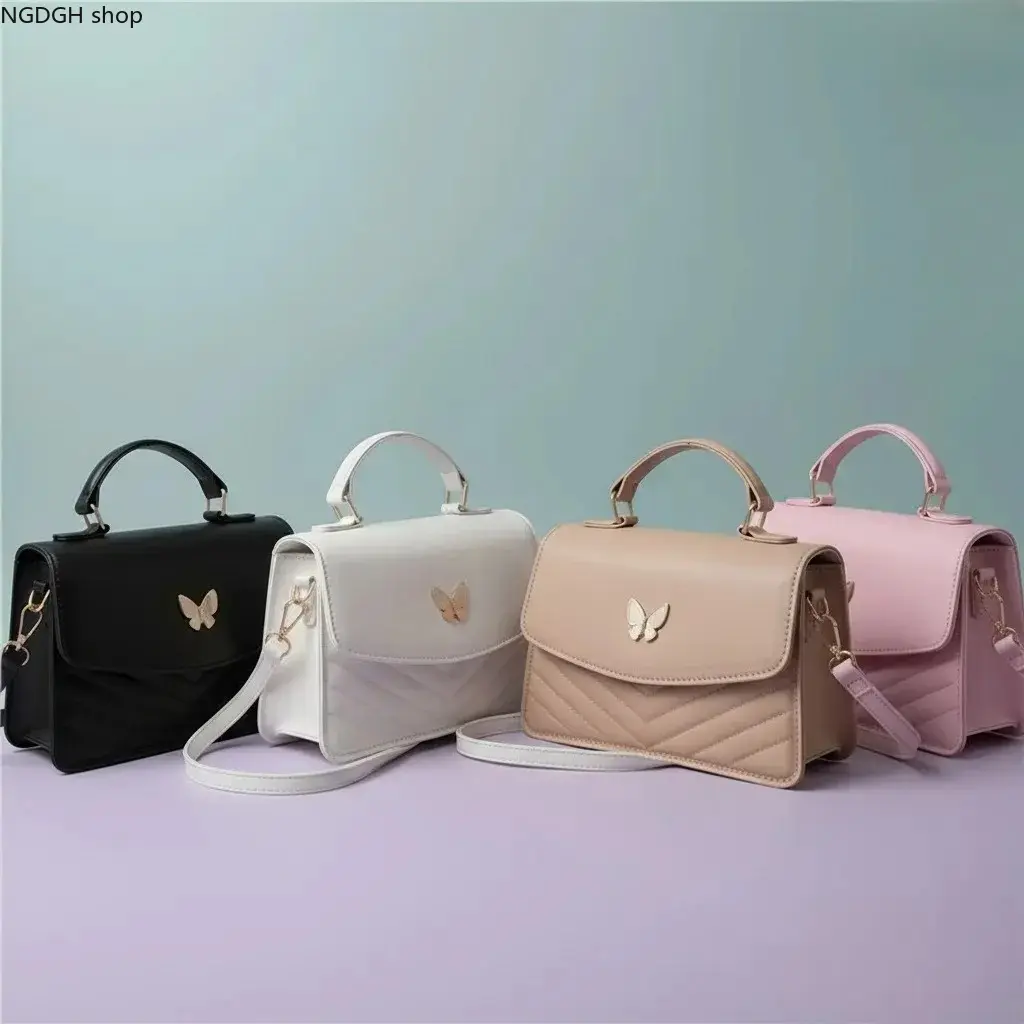 Cute Butterfly Metal Decor Quilted Crossbody Bag for Women, Elegant V-Pattern Flap Shoulder Purse with Top Handle, Aesthetic Gold Bowknot Messenger Satchel for Dating Work, Trendy Black Handbag