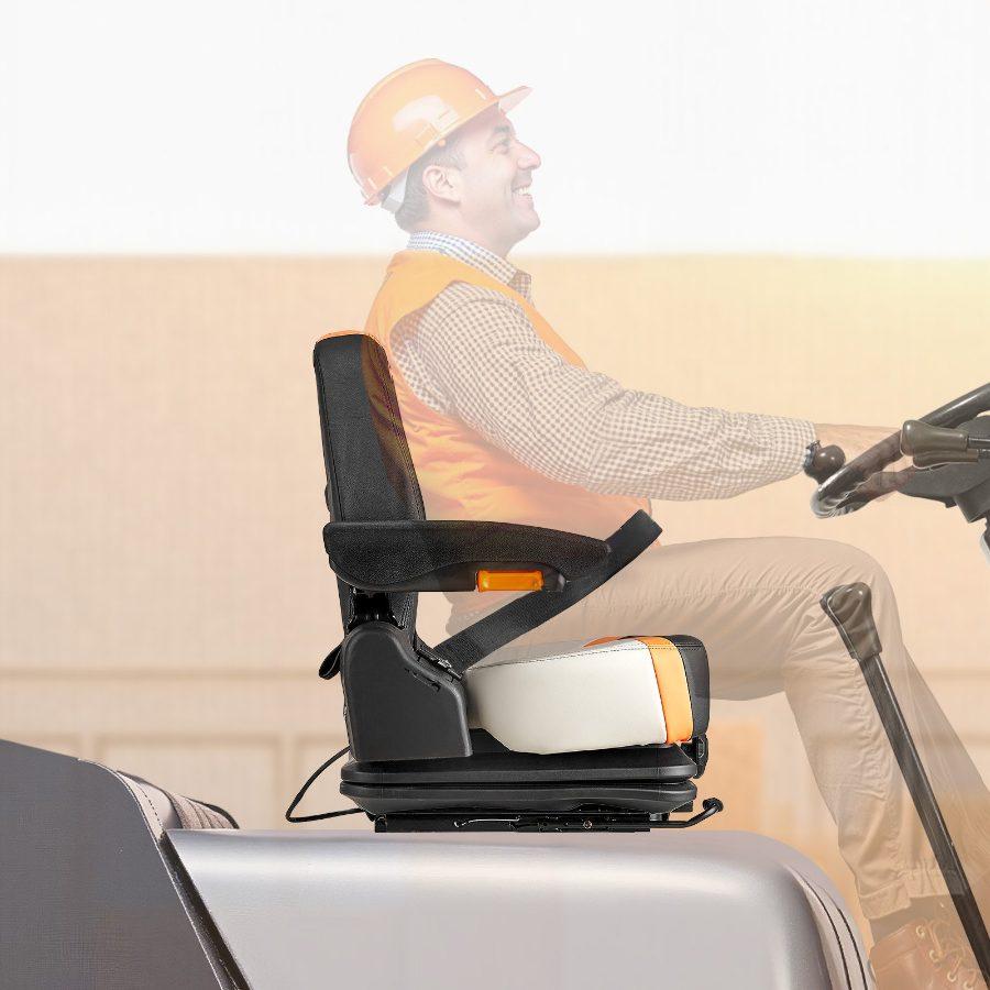 VEVOR Universal Forklift Seat, Tractor Suspension Seat with Adjustable Back, Armrest Safety Belt, Secure Fold Down Tractor Seat with Micro Switch, Lawnmower Seat for Skid Loader Bulldozer