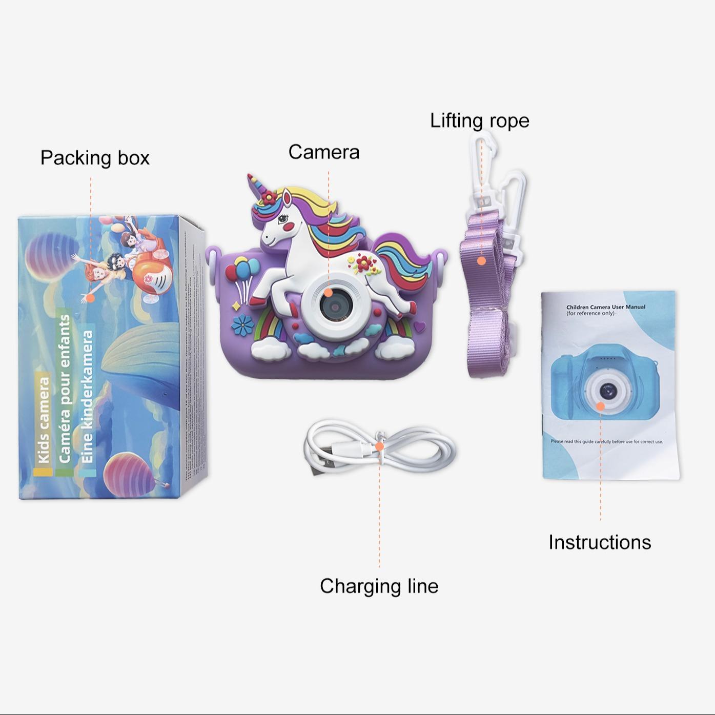 Multifunctional Camera with 5 Puzzle Games, Cute Unicorn Silicone Case, 1080P HD Lens, Home Selfie Photos, Video Recording, Birthday Gift