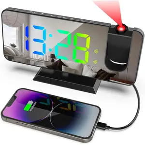 Projection Alarm Clock for Bedroom, 11 RGB Colors Digital Clock with 7.3'' Large Mirror Screen, Dual Alarm, 5 Auto Dimmer, 12/24H, Snooze, 180° Ceiling Projector