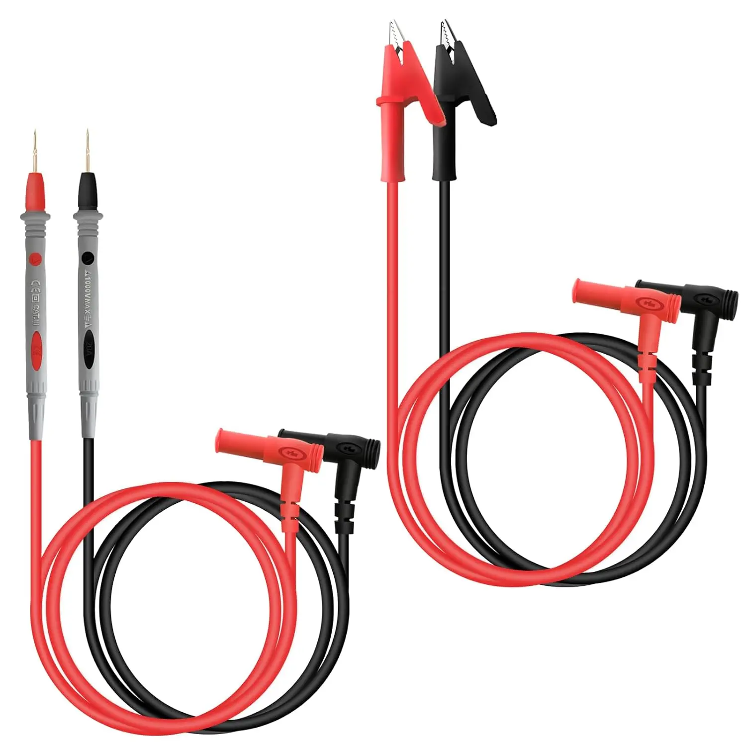 3.3FT/100.5cm Multimeter Leads Kit, 4mm Banana Plug to  Clips -Plated Test Probe for Electrical Testing, Test Leads 1000V 20A
