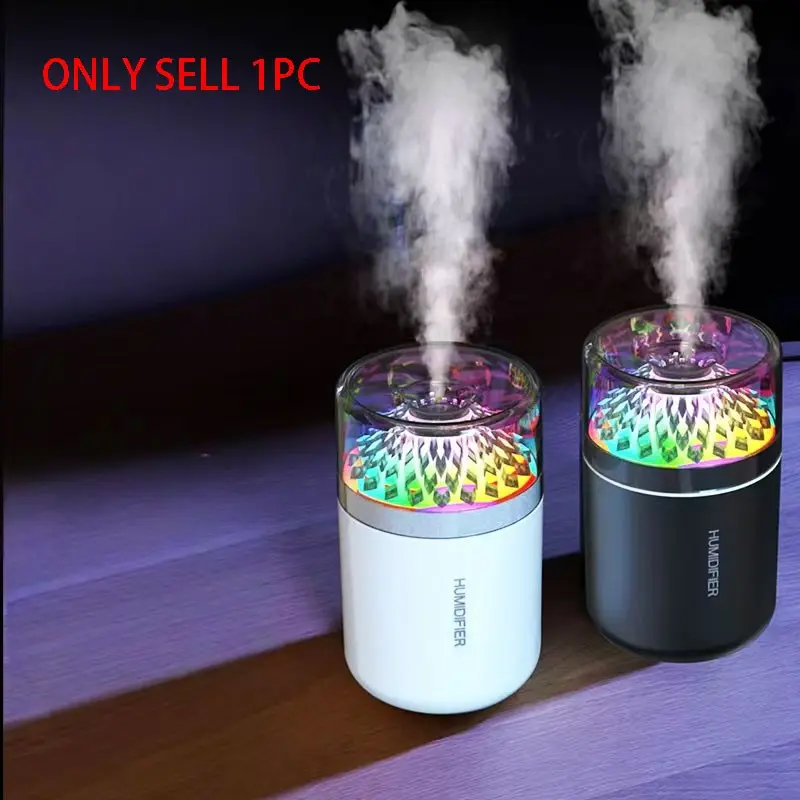 Portable Mini Car Humidifier, USB Mist Diffuser with Color Changing LED, Aesthetic Dried Flower Design, for Car, Bedroom, Office, Desktop