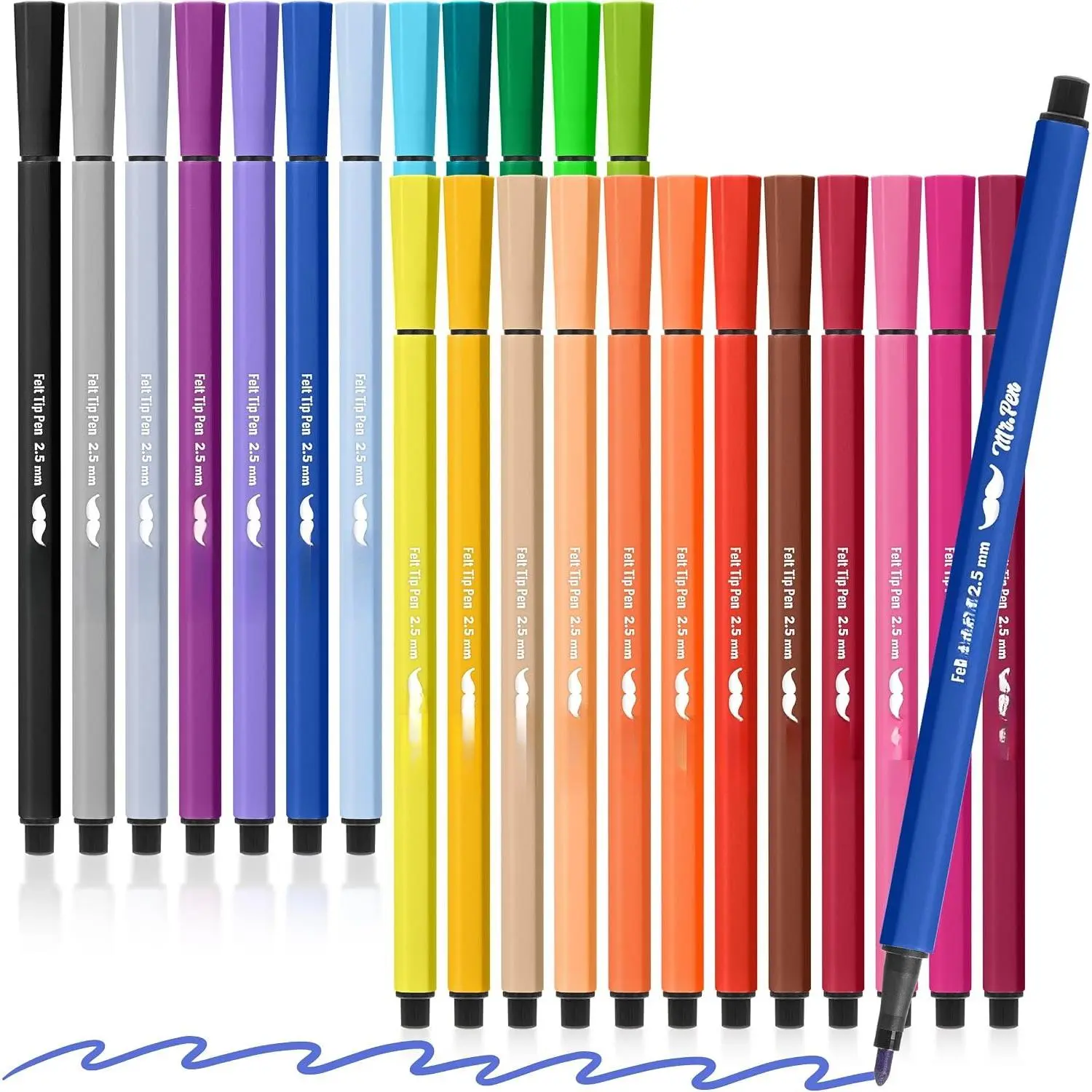 - Felt Tip Markers,  Colors, 24 Pack, 2.5 mm |  Journaling Markers, Bold Point Felt Tip s, No Smear, Quick Dry,  for Journaling, Underlining