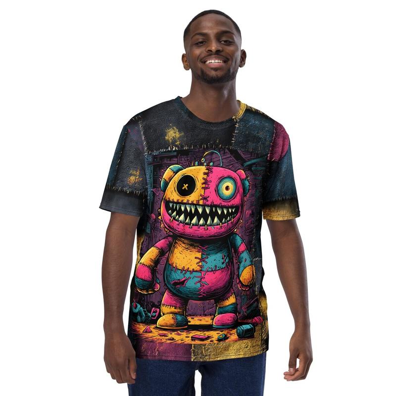 Men's Crew Neck Casual Streetwear Top - Breathable Fabric Cool Graphic Tee, Horror Doll Creepy Toy Unisex Dark Streetwear T-Shirt