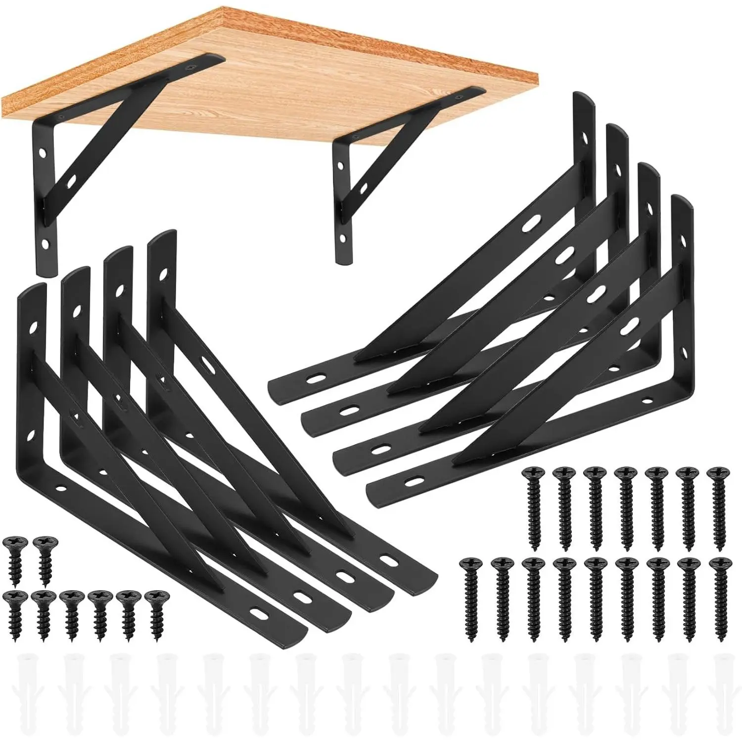 Heavy Duty Shelf Brackets - 8 Pcs L Shaped Metal Wall Mount Shelves Support for Floating Shelves (3.7 x 6 inch)
