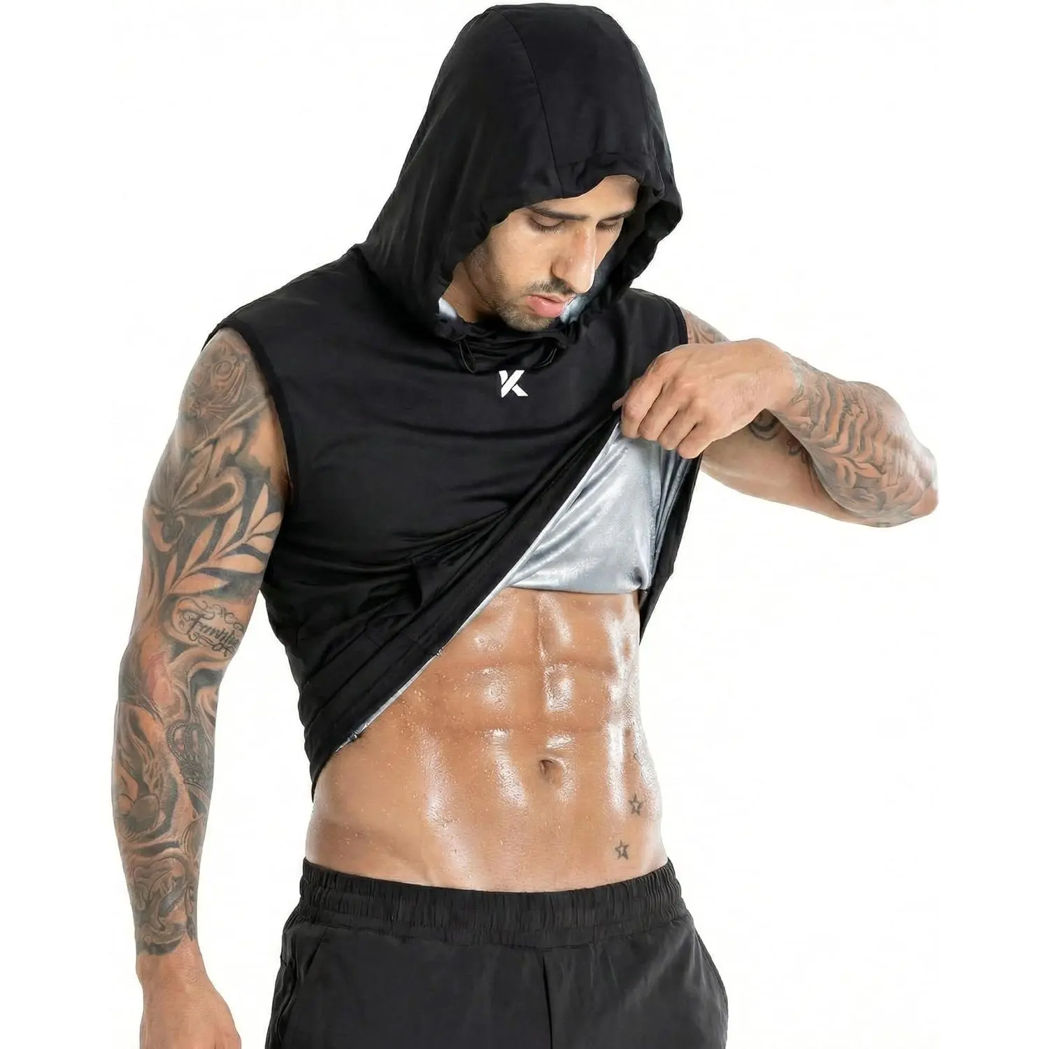 Kewlioo Heat Retentive Sauna Shirt for Men - Hooded Neck Sweat Vest, Professional Sports Fitness Workout Top