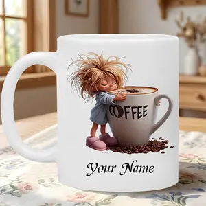 11 oz Customizable Ceramic Coffee Mug - Hugging Design Kitchen Drinkware, Name-Personalizable, Heat-Retaining, Ideal Gift for Coffee Lovers