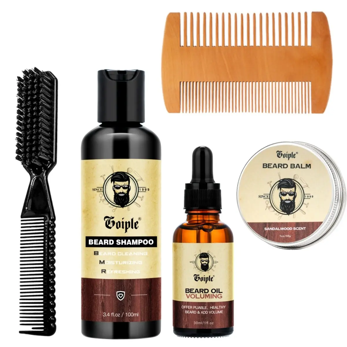 5-In-1 Beard Care Kit, Beard Care Set, Sandalwood Balm, Moisturizing, Softening, Brightening, Portable, Travel-Friendly, Ideal Gift for Men