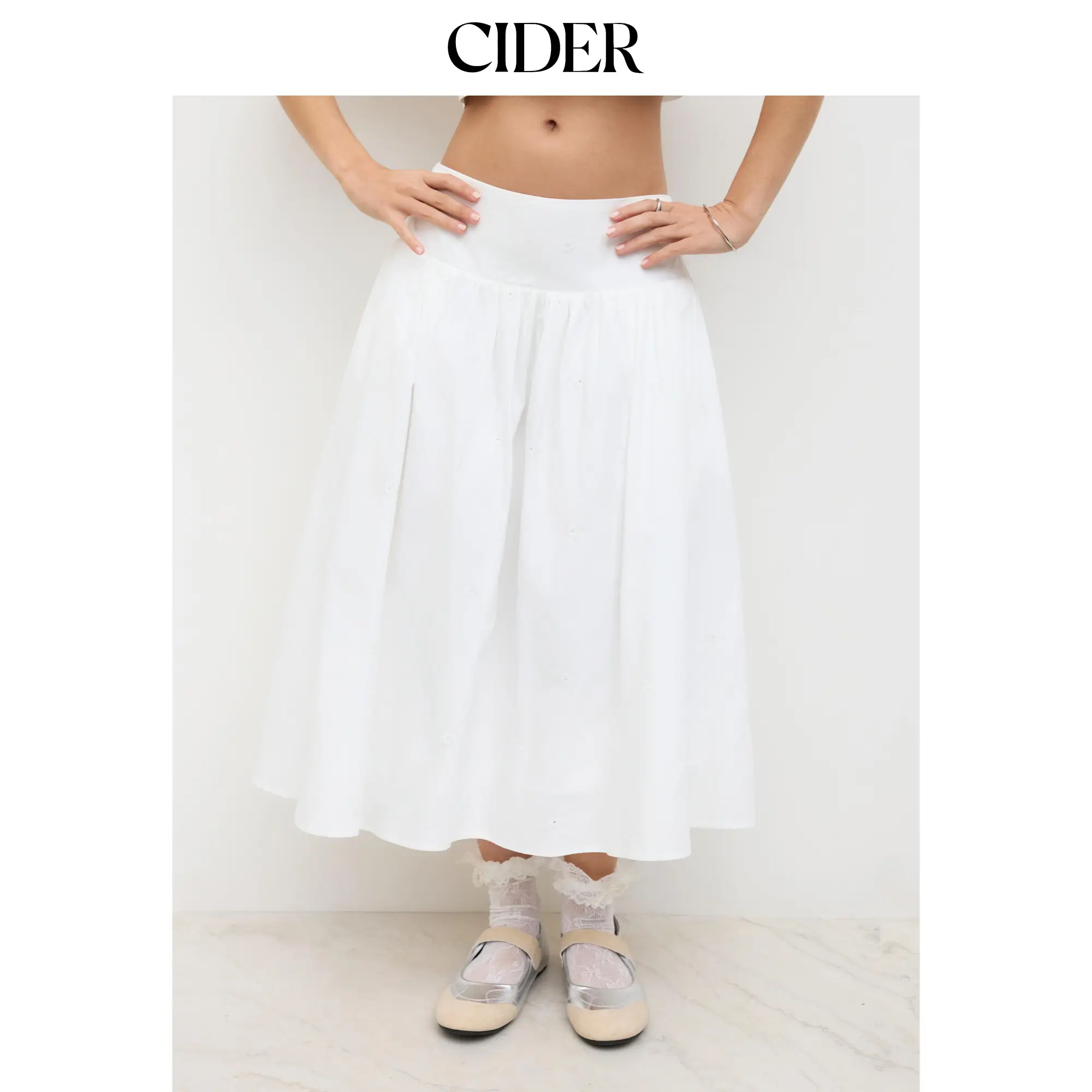 Women's Cotton Mid-Rise Floral Embroidery Midi Skirt - 2 Colors, Size 0-26