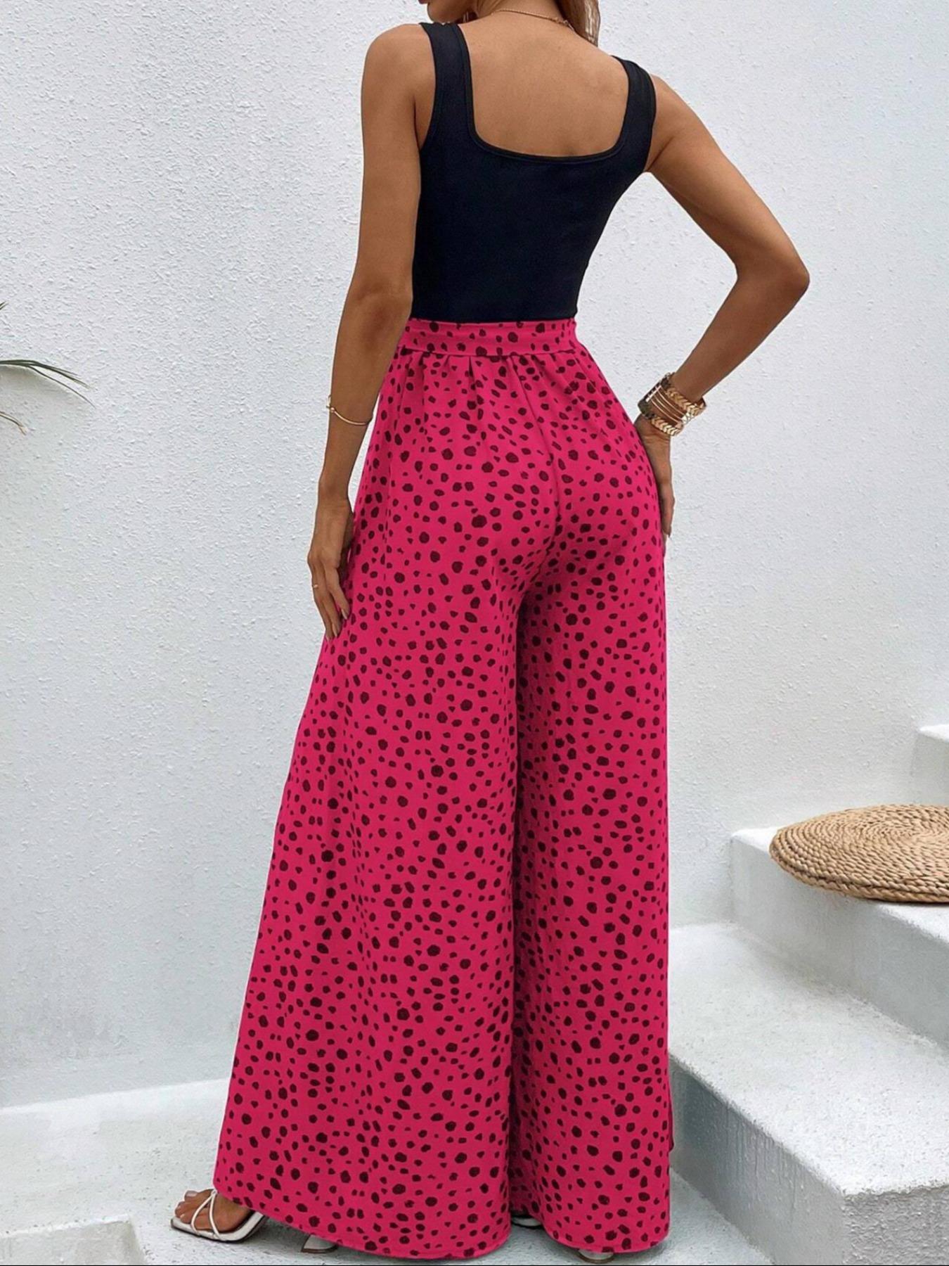 Women's Leopard Print Belted Wide Leg Jumpsuit, Casual Sleeveless Jumpsuit for Summer, Women's Jumpsuit for Daily Wear