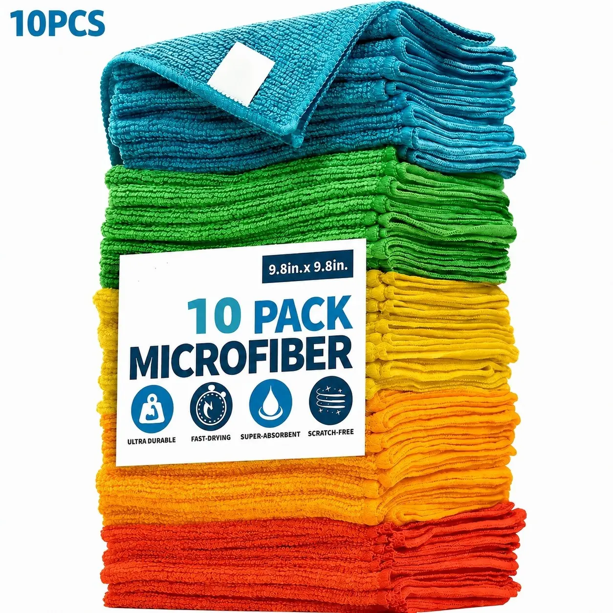 Ultra-Absorbent Quick-Dry Microfiber Super Absorbent Cloths, Multipurpose Cleaning Cloth, 10pcs, 9.84x9.84in, Scratch-Free Microfiber Cleaning Towels, Ideal for Kitchen & Bathroom, Durable & Vibrant Colors