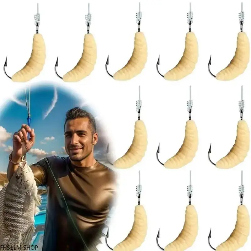 30 PCS Lifelike Maggot Grub Fishing Lures With Pre Rigged Hooks, Scented Soft Worm Bait For Trout Fishing, Crappie Fishing, Panfish Fishing And Pond Fishing, Realistic Silicone Fishing Lure For Freshwater Anglers