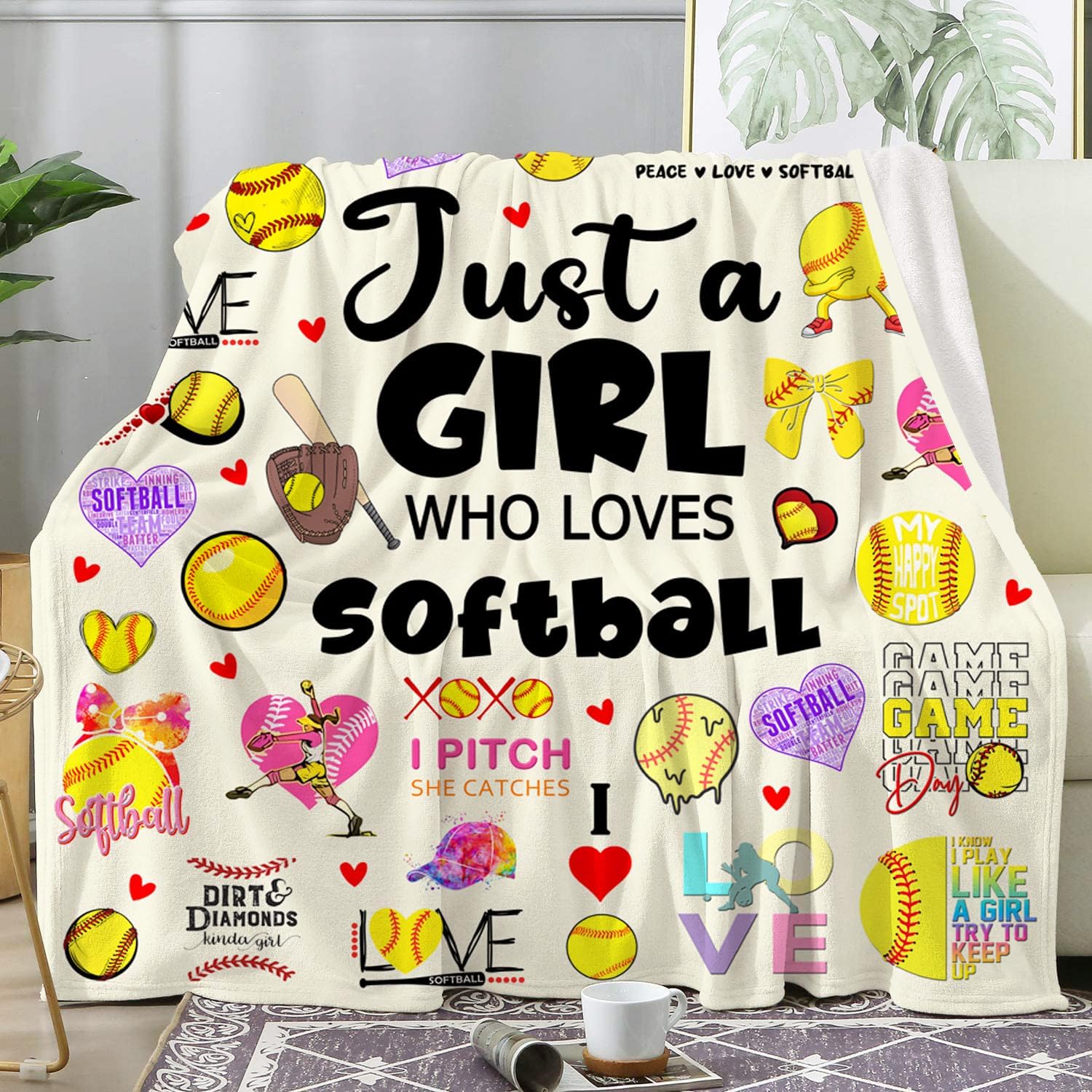 Softball Blanket Gifts for Girls Boys Softballs Blankets and Throws Plush Flannel Bedding Stuff Softballs Gifts for Women Kids Teens Adults Birthday Party Decorations Room Decor 50"X40",comfortable all-season bedding,lunch break blanket