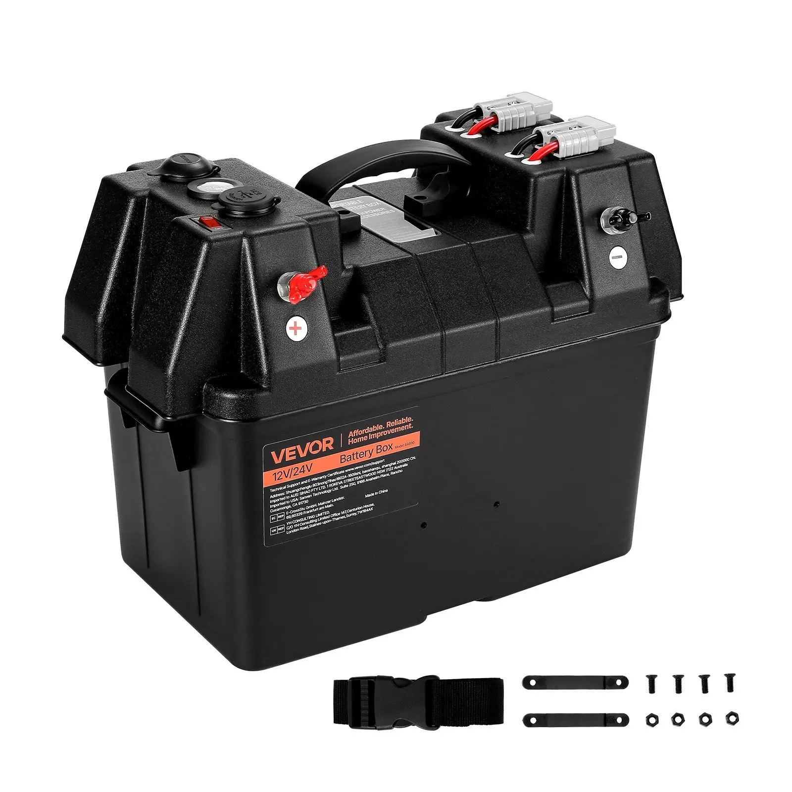 【Summerfinds】VEVOR Battery Box, Group 24/31 Trolling Motor Battery Box, 12V/24V Marine Batteries Case with PP Shell and Dual Straps, Smart Batteries Case, Suitable for Trolling Motor, Marine, RV Solar Panel