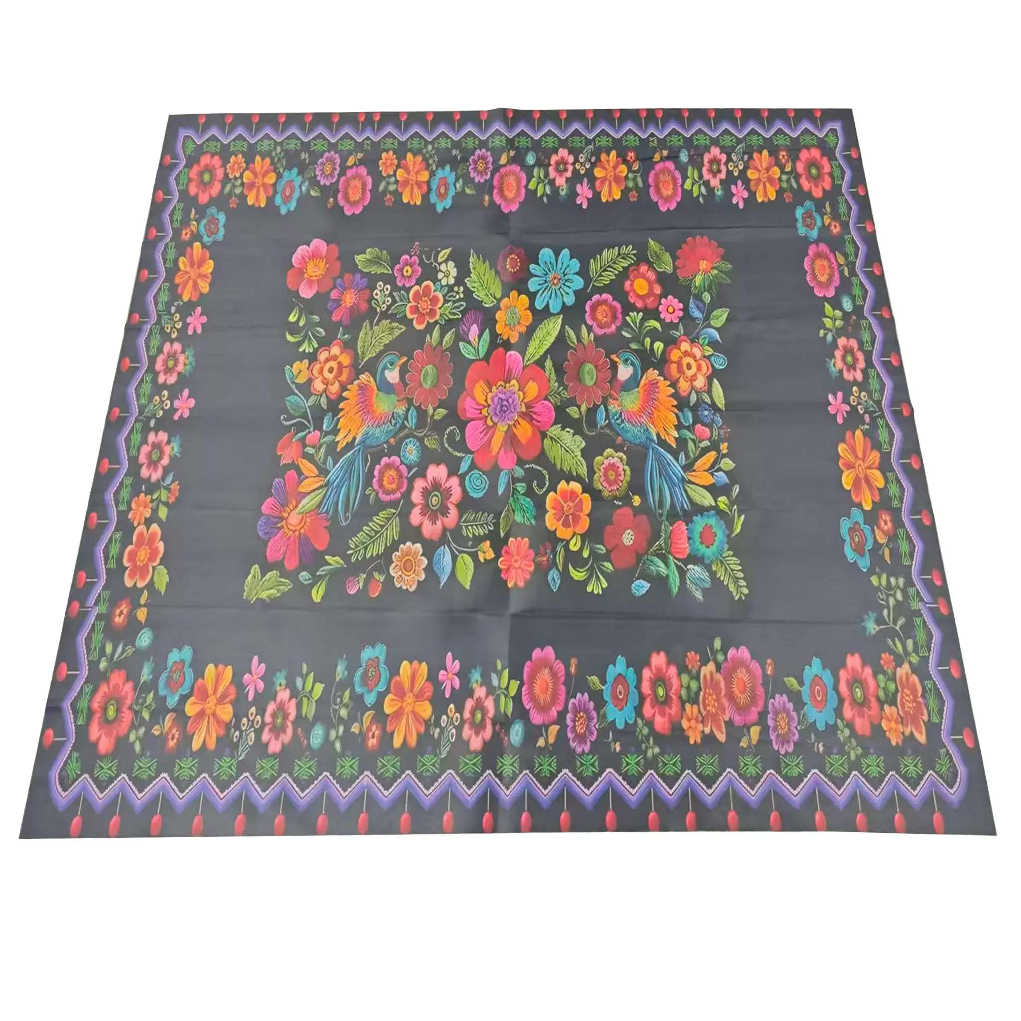 2D Flat Party Tablecloth, Mexican Style Rectangular Tablecloth, Vibrant Floral Pattern, Indoor Outdoor Use, Festival Decor, Kitchen Dining Cover, Indoor Outdoor Patio