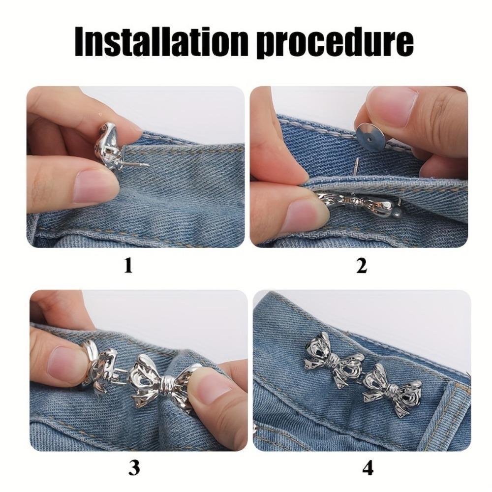 Bow Pattern Snap Pants Buckle, 2/4 Sets Adjustable Jean Button Waist Buckle, Cute Snap Pants Buckle Extender Replacement Jeans Button Attacher Pins, Adjustable Buttons
