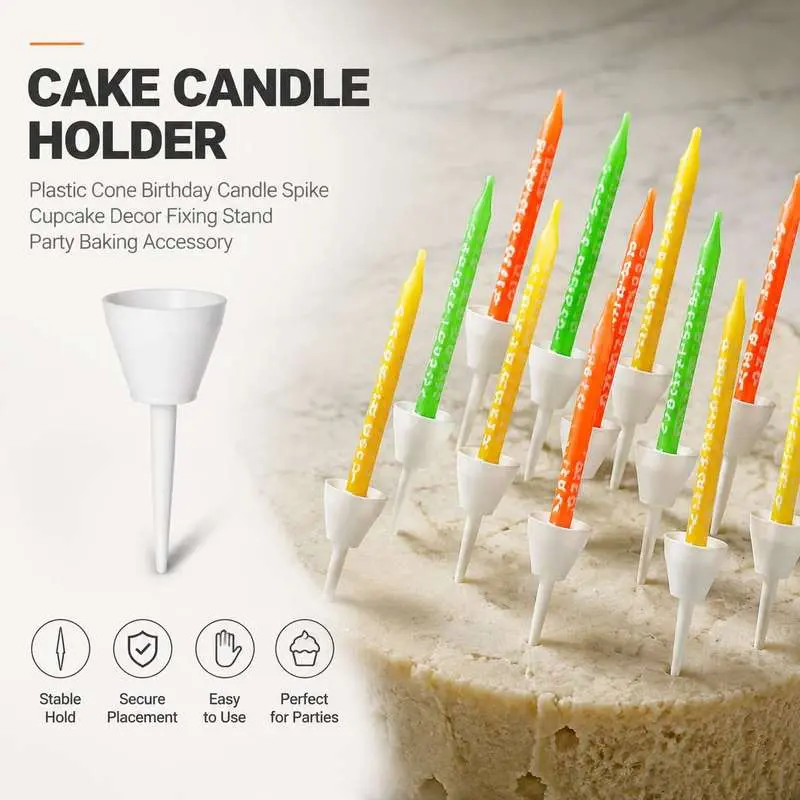 Cake Candle Holder Plastic Cone Birthday Candle Spike Cupcake Decor Fixing Stand Party Baking Accessory