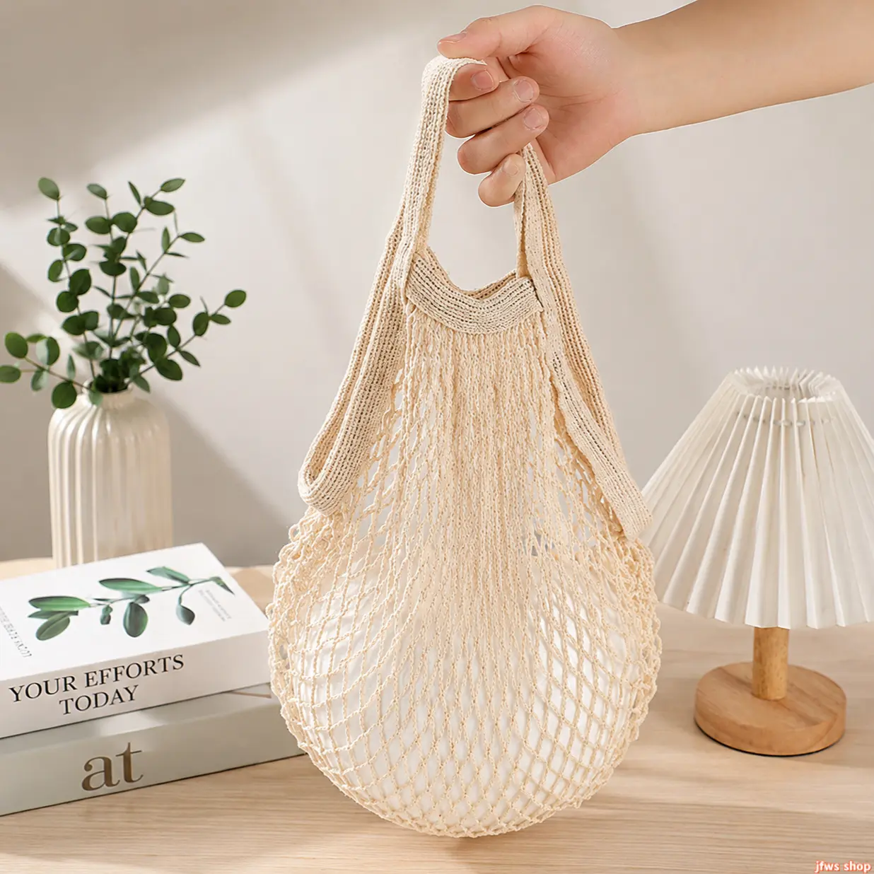 2 Pack 2026 New Cotton Mesh Drawstring Shopping Bag for Fruits Vegetables Lightweight Breathable Reusable Eco Friendly Tote for Market Beach Travel Daily Carry US Design