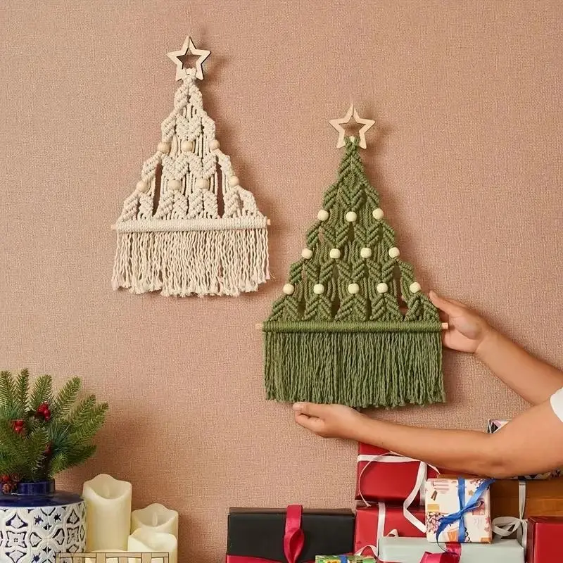Macrame Christmas Tree DIY Craft Kit, Polyester Material, Christmas Decorations, Festive Wall Hanging Decor, Ideal Winter Holiday Gift, Easy-To-Use Design