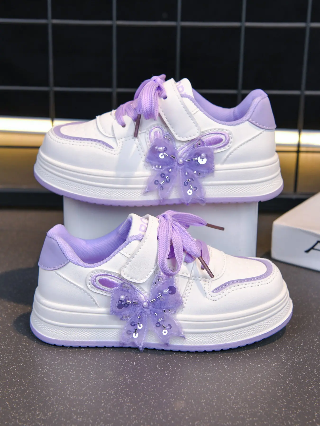 Girls' Casual Bow Shoes, Waterproof & Easy Clean, Thick Sole Shock Absorption, Perfect for Daily Wear, Toddler Girls' Sneakers, Thick Soled Trainers