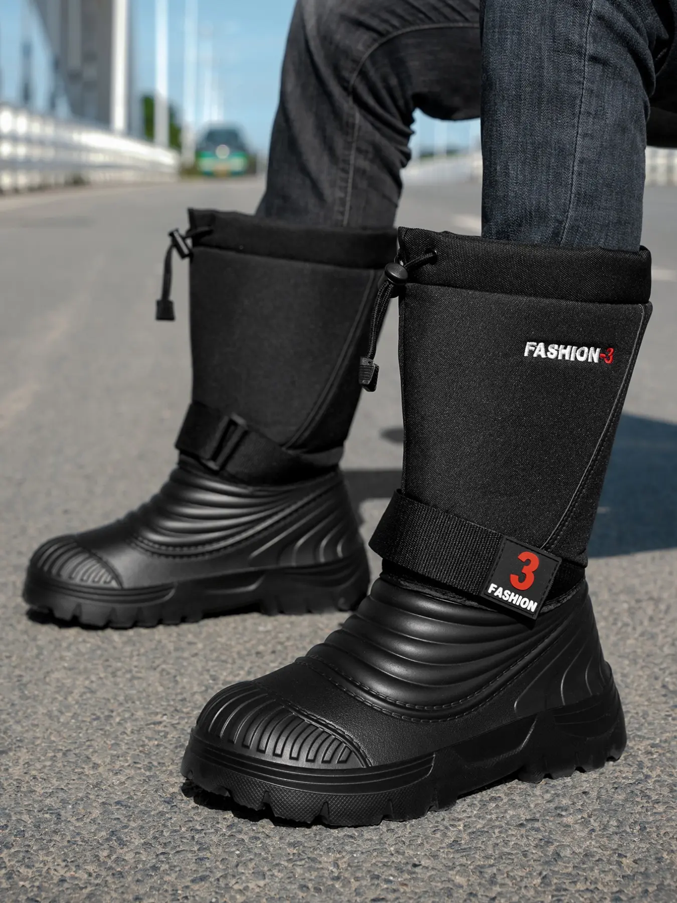 Mid-Calf Snow Boots, Waterproof Eva Sole, Magic Tape Closure, Thick Fleece Lining, Anti-Slip Deep Tread, Men's Winter Outdoor Shoes