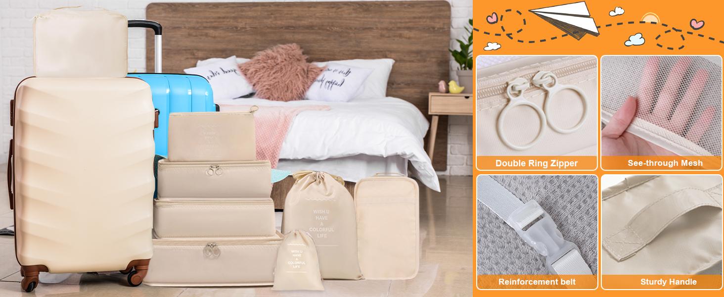 8 Set Packing Cubes for Suitcases, Travel Luggage Packing Organizers with Laundry Bag, Compression Storage Shoe Bag, Clothing Underwear Bag, for Man & Women