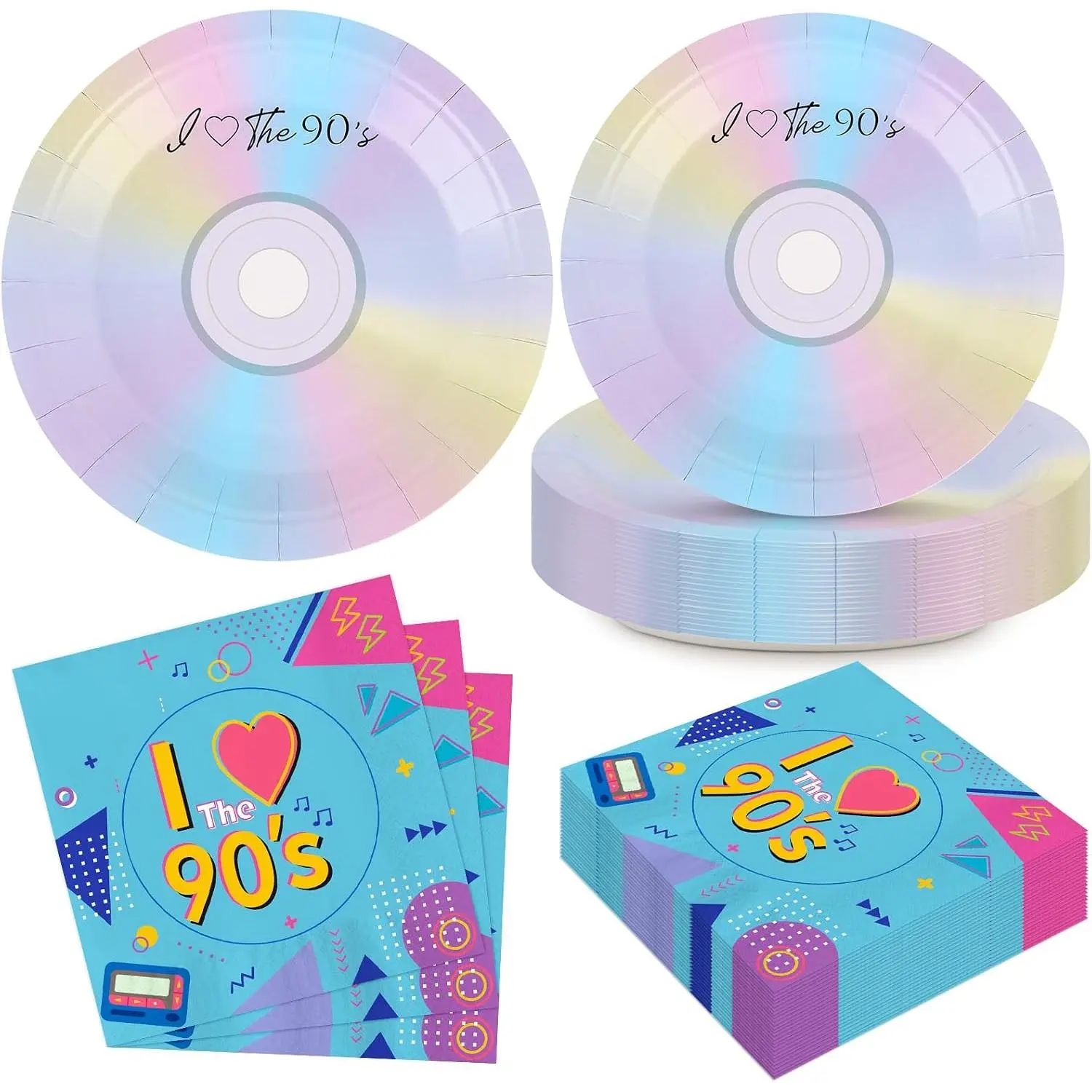 50 Pcs 90's Party Paper Plates and Napkins for Retro 90s Theme Birthday Party Decorations 90s Mix CD Dessert Plates I Love The 90's Tableware for 1990's Birthday Party Decorations Serves 25 Guest