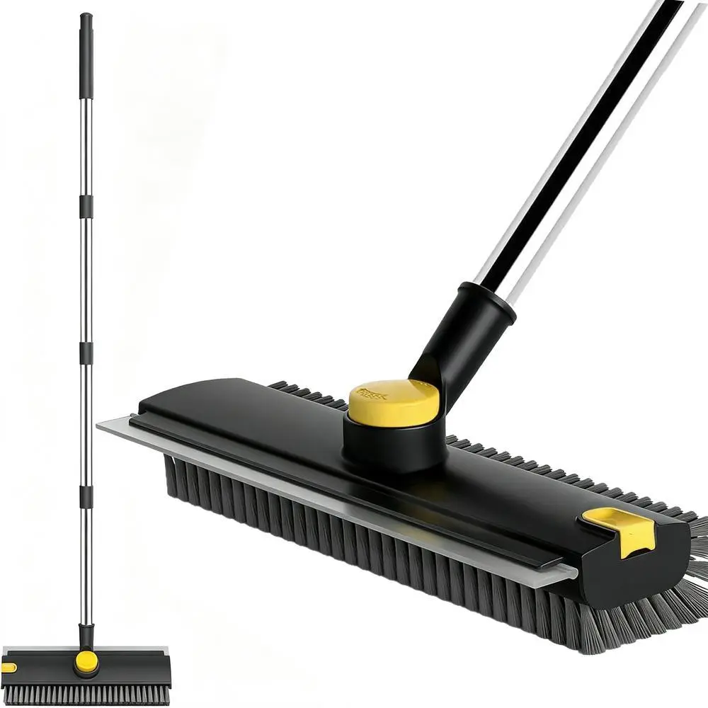3-in-1 Retractable Adjustable Household Cleaning Tool - Scrubbing Stick with Removable Blade, Abrasion-Resistant Stiff Bristles for Bathroom, Outdoor Spaces (Black&Yellow Sports & Outdoor Leisure Equipment)