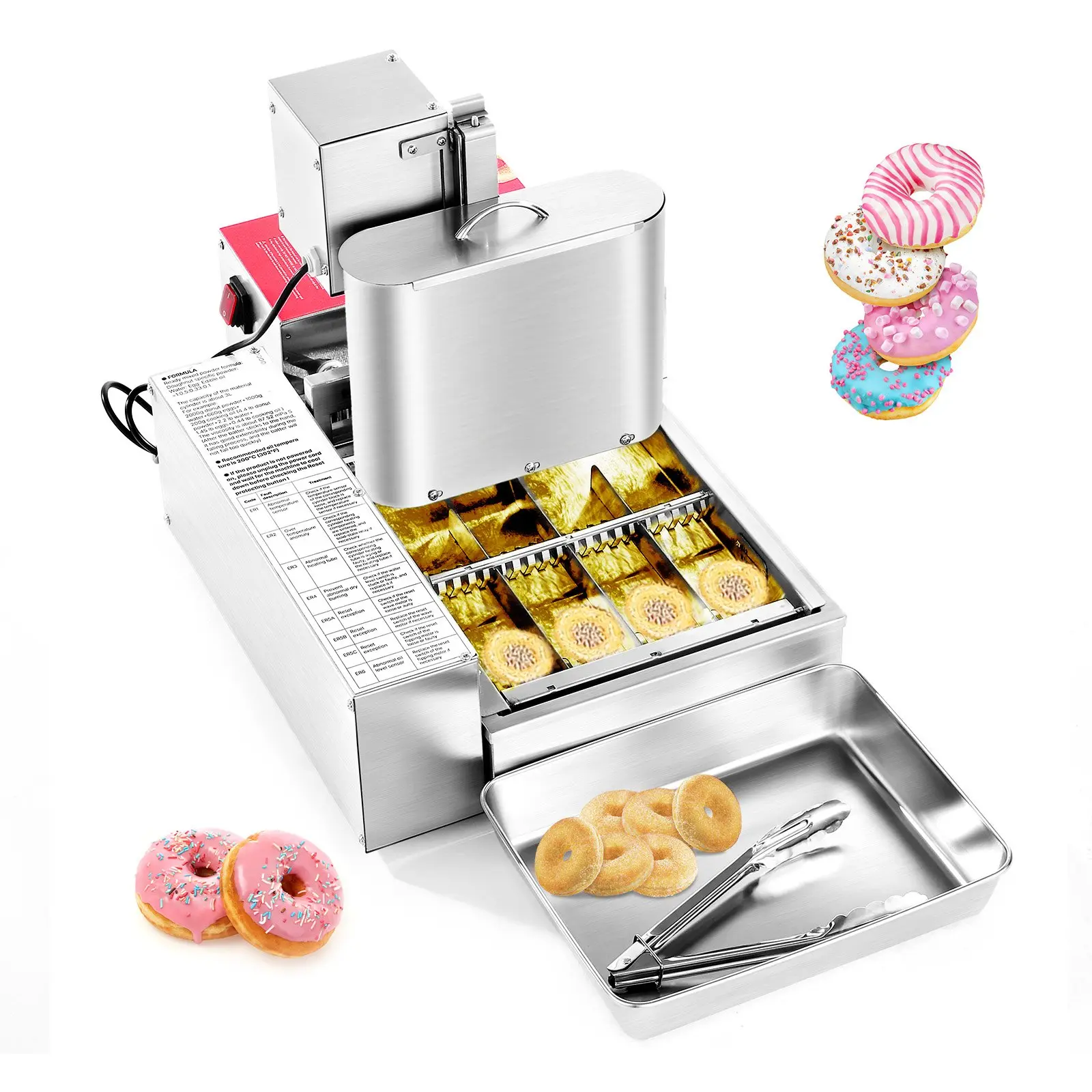 VEVOR Commercial Automatic Donut Machine, 4-Row High-Volume Production Equipment, 240 Pcs/Hour High-Power Electric Stainless Steel Maker, 33 Lbs/15 Kg 6.1 L Auto Fryer, Intelligent Control, EU: AC220-240V, US: AC120V, Suitable for Small Kitchens, Automati