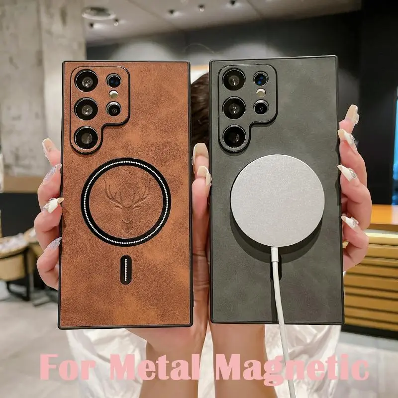 Luxury TPU Leather MagSafe Magnetic Wireless Charging Bumper Case for Samsung S22, S23, S24, S25 Ultra & S24 Plus Cell Phones