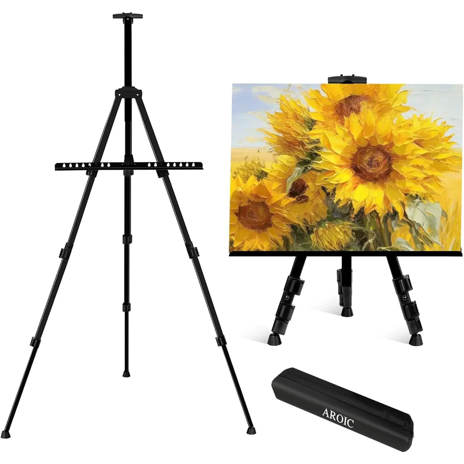 AROIC 17-66 Inch Art Easel Stand, Sturdy Aluminum Tripod for Table Top & Floor Painting - Portable Adjustable Display Easel for Canvases with 1 Storage Bag |   Studio, Hobby & Professional Artist Easels