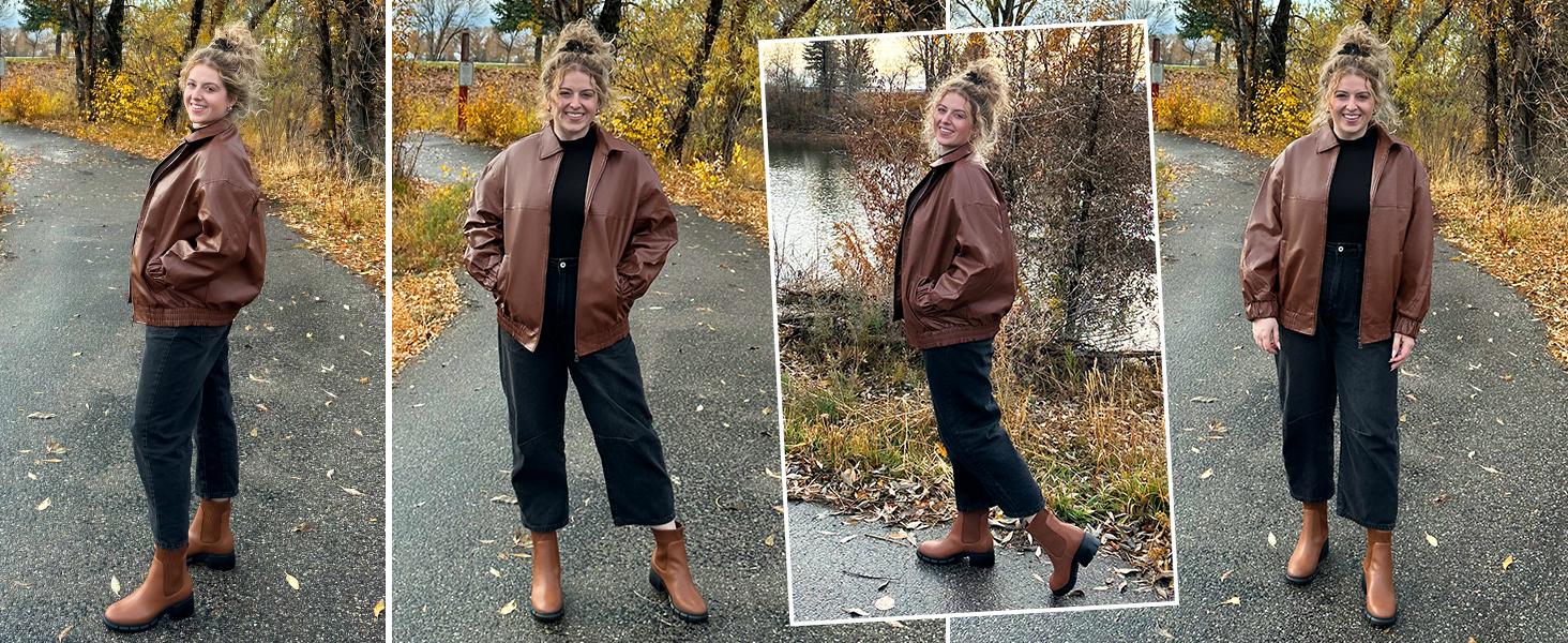 Yousify Womens Leather Jacket Oversized Faux Casual Zip Up Bomber Motorcycle Jackect Trendy Fall Winter Clothes S-XXL