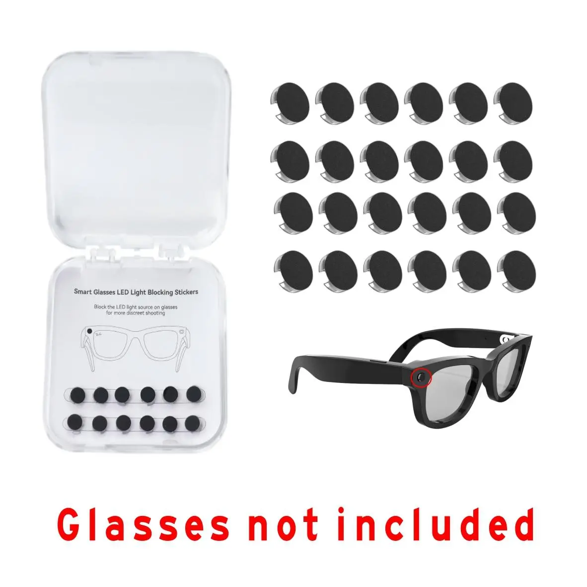 24 Pack Reusable LED Light-Blocking Privacy Stickers, Smart Glasses Privacy Protector Light Block Covers for Video Recording & Dark Dim Environments, Glasses Excluded