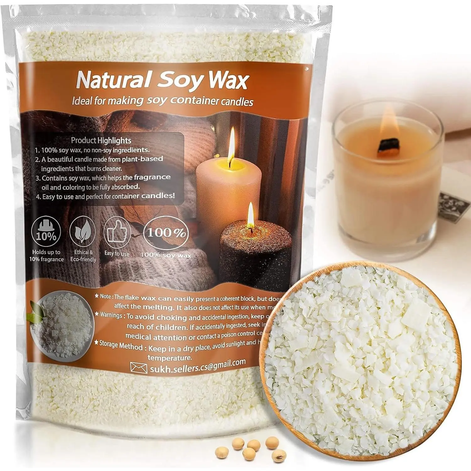 15oz  Soy Wax for Candle Making - 430g Pure Soy Wax Flakes | Pure Soy Wax Candle Making Supplies for Containers, Jars, Cups & Scented DIY Candles, Easy Melt Flakes for Homemade Crafts