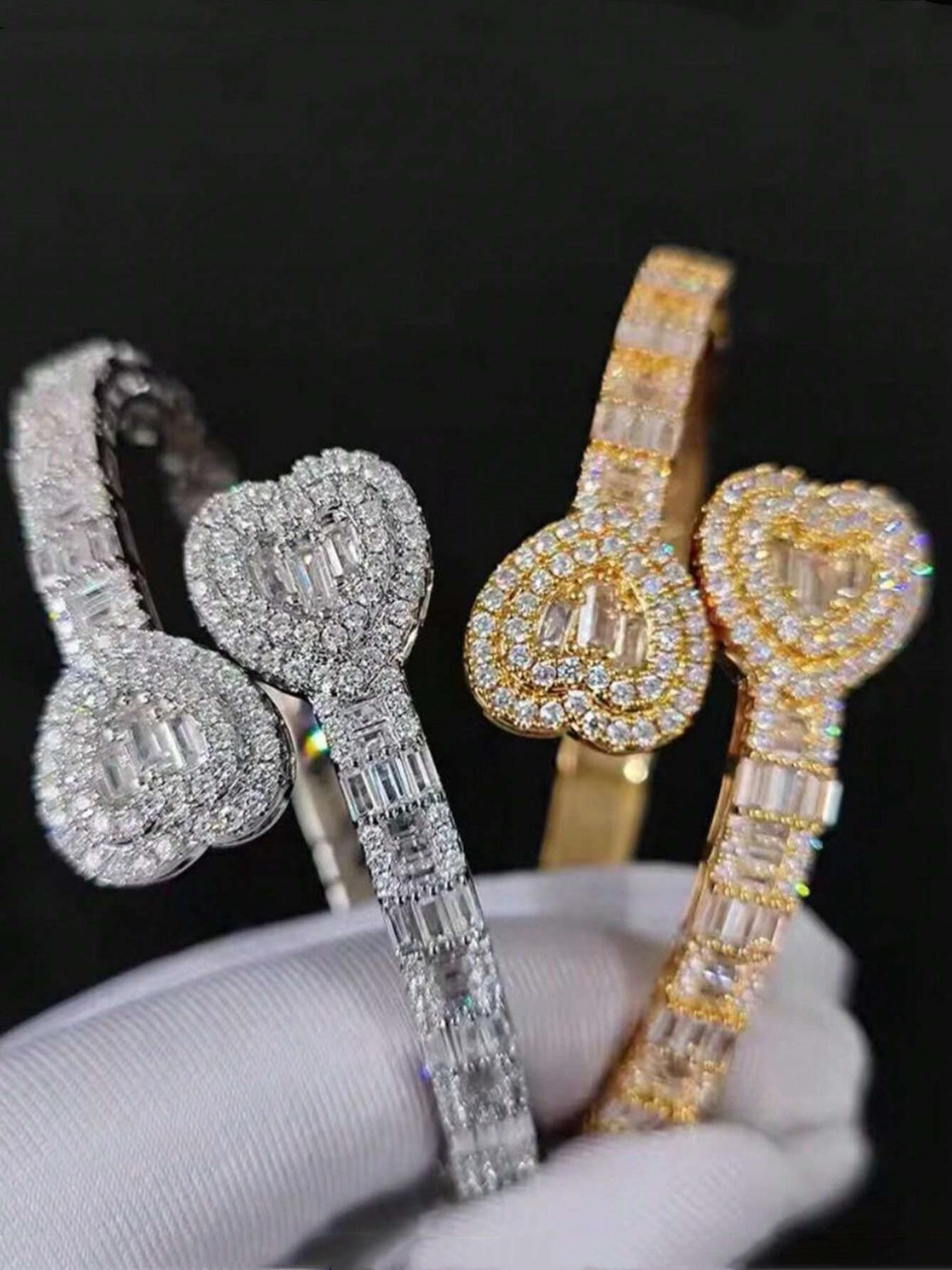 Women's Rhinestone Decorated Heart Shaped Bracelet, Fashionable Jewelry for Party, Everyday Accessories, Trendy All-match & Exquisite Jewelry for Birthday Gift