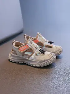 Anti-Collision Mesh Sandals, Patchwork Sandals, Velcro Soft Sole Non-Slip, Unisex Summer Breathable Beach Shoes, Kids' Comfortable Footwear