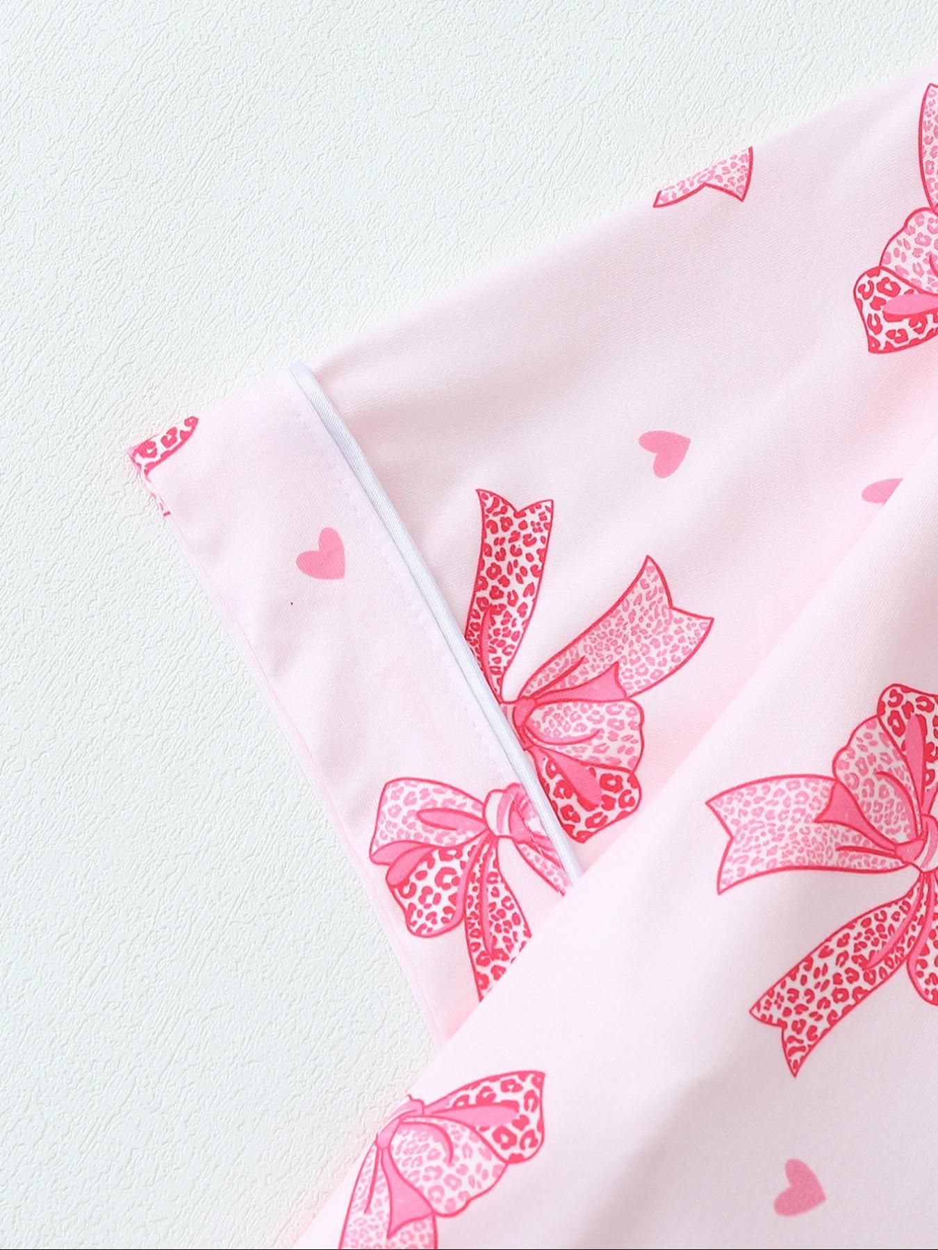 Women's Leopard Print Fitted Pajama Set with Bow Tie, Short Sleeve Shirt and Long Pants for All Seasons, Comfortable Casual Sleepwear