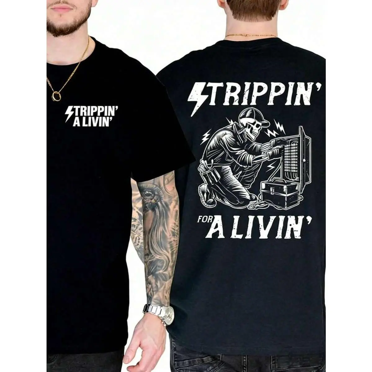 Striptease Shirt – Fun Electrician Work Shirt, Blue Collar, Short-Sleeve Printed Pattern Shirt, Casual Pure Cotton Menswear