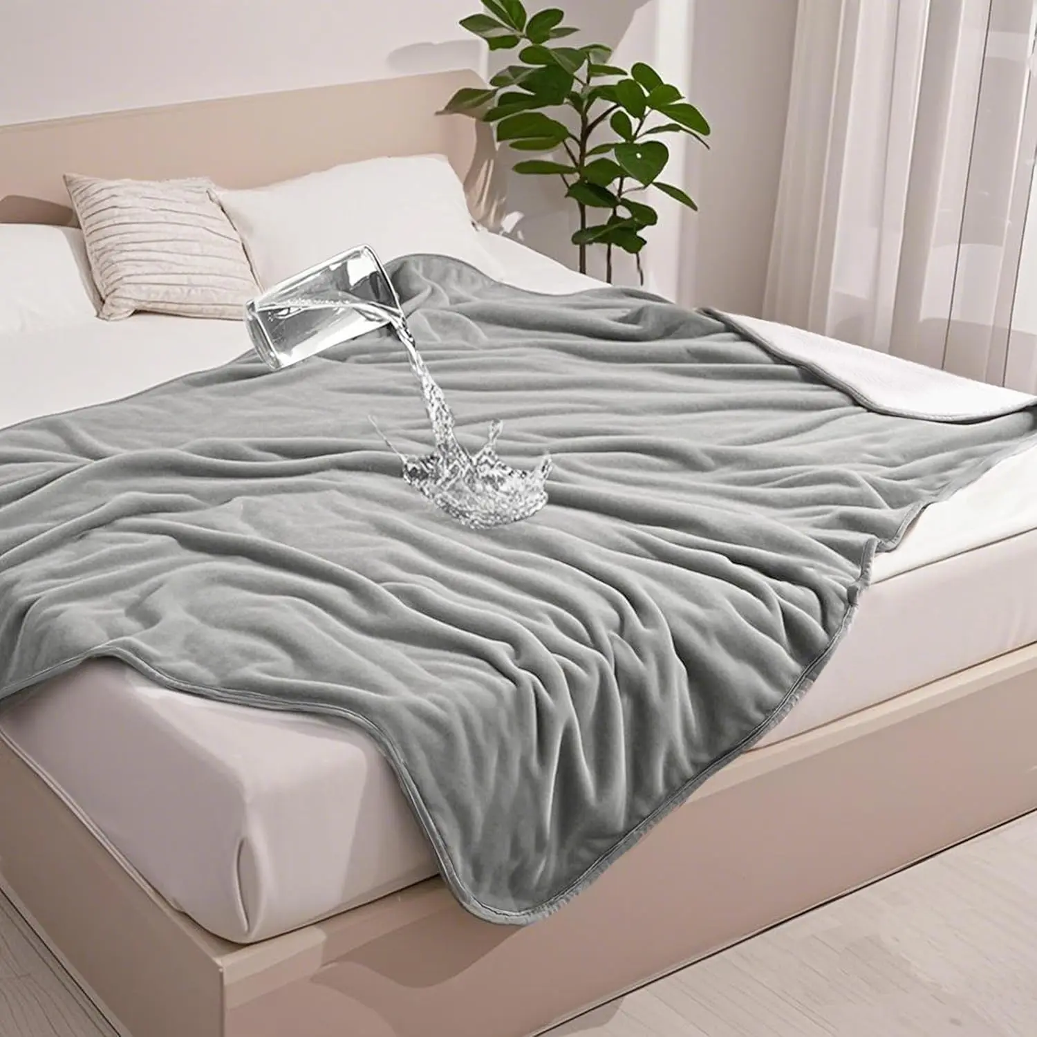 Waterproof Blanket for Bed Couch Sofa, Liquid Pee and Fur Proof Pet Blanket for Dog Puppy Cat, Reversible Sherpa Fleece Throw Blanket Furniture Cover Protector (Grey, 50x60 inches)