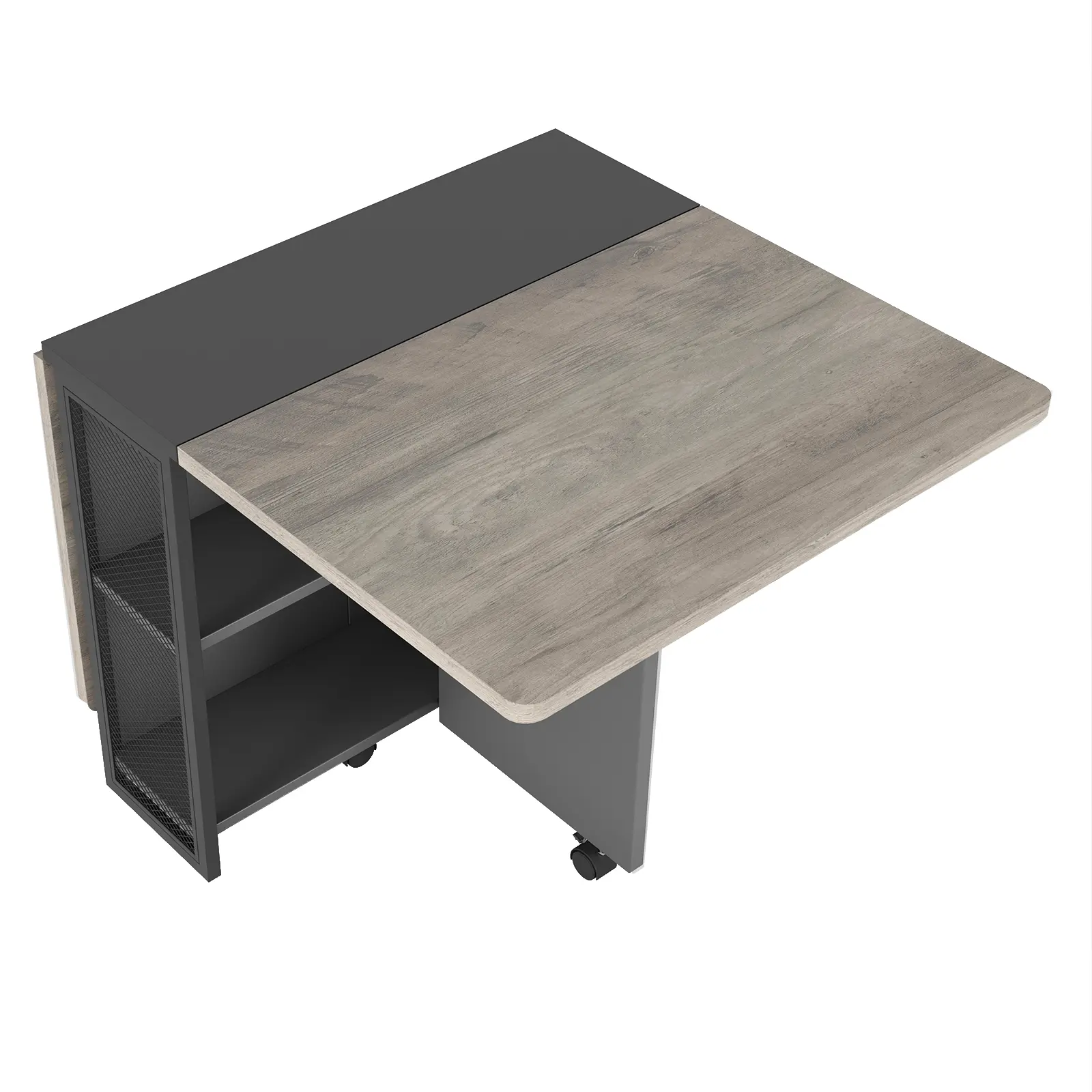 Garvee Space-Saving Folding Dining Table – Modern Drop Leaf Expandable Rectangle Desk with 2-Tier Storage Shelves & 6 Wheels – Collapsible Table for Kitchen, Dining Room, or Apartment