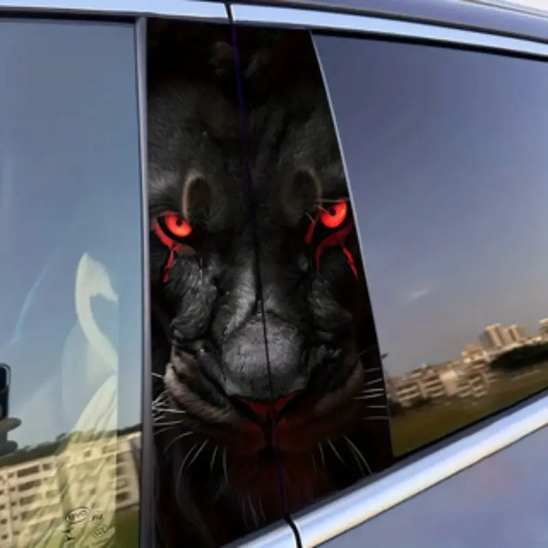 Qf387-2pcs Lion Vinyl Stickers, Dual Color Tiger Design, Easy Peel and Stick, Halloween Car Accessories, Durable Anime Style Decorations, Car Decals