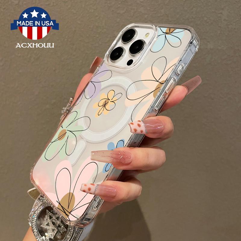 Magnetic Soft Case for iPhone17 Promax 16 Plus 15 14 13 12 11, Cartoon Flowers MagSafe Compatible,Springtok Aesthetic Pattern Design Lightweight,y2k cased,AntiScratch,and Trendy Protector Screen Protector Resistance Protection.HMG167