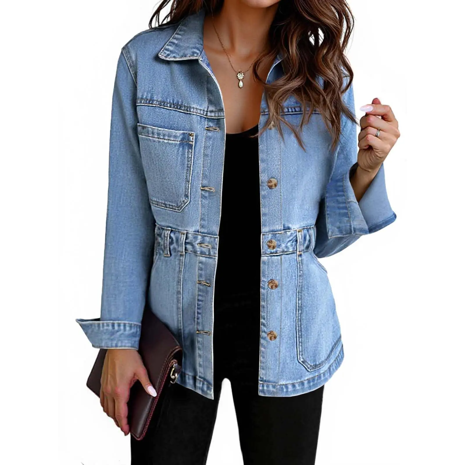 【NEW】Imily Bela Denim Jacket for Women Distressed Jean Jacket Button Down Oversized Shacket with Pockets 2026 Casual Long Sleeve Collared Fitted Outerwear