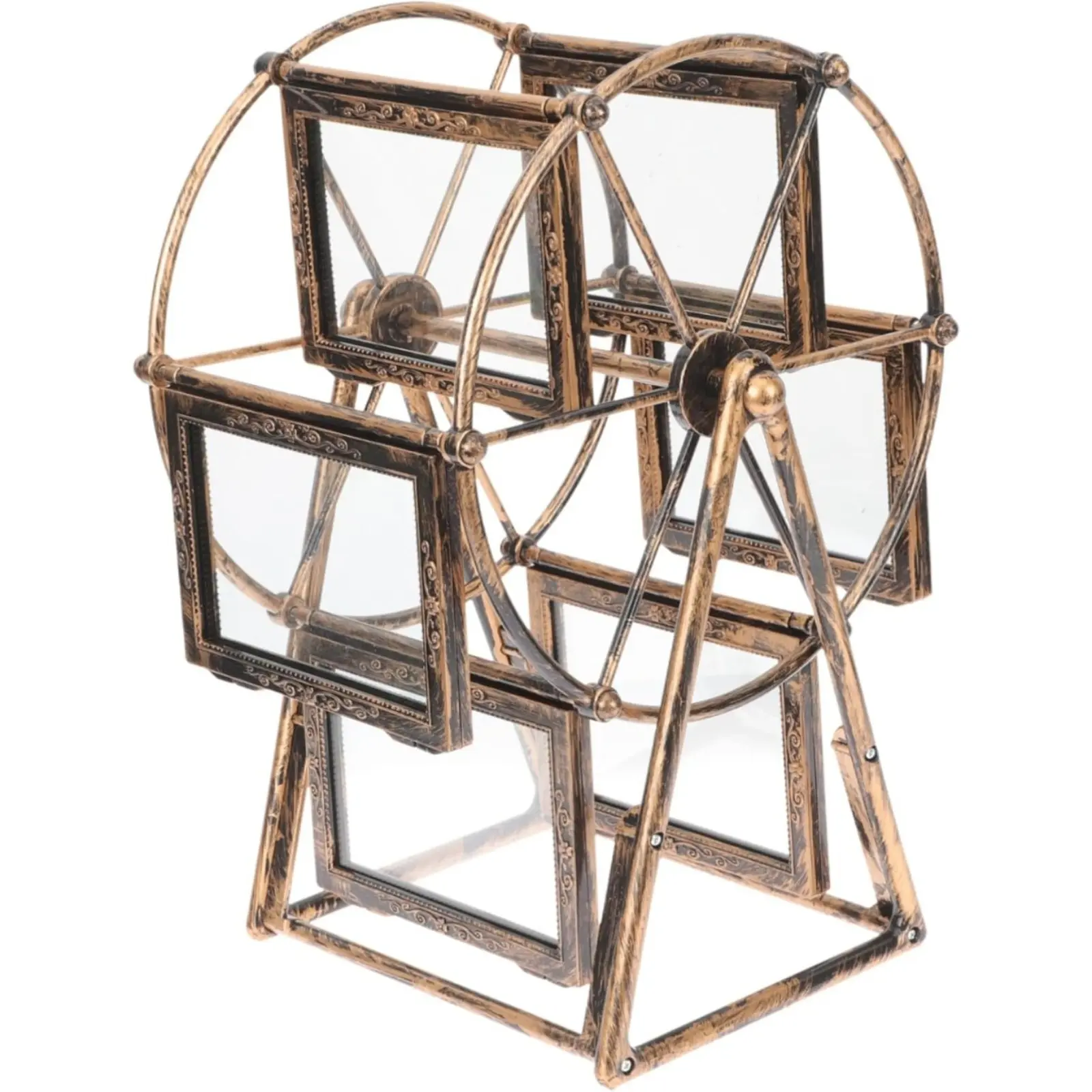 Bronze Rotatable Retro Wheel Photo Frame, Multi-Picture Collage Display Stand, Vintage Mobile Photo Album, Elegant Home Decor & Family Gift