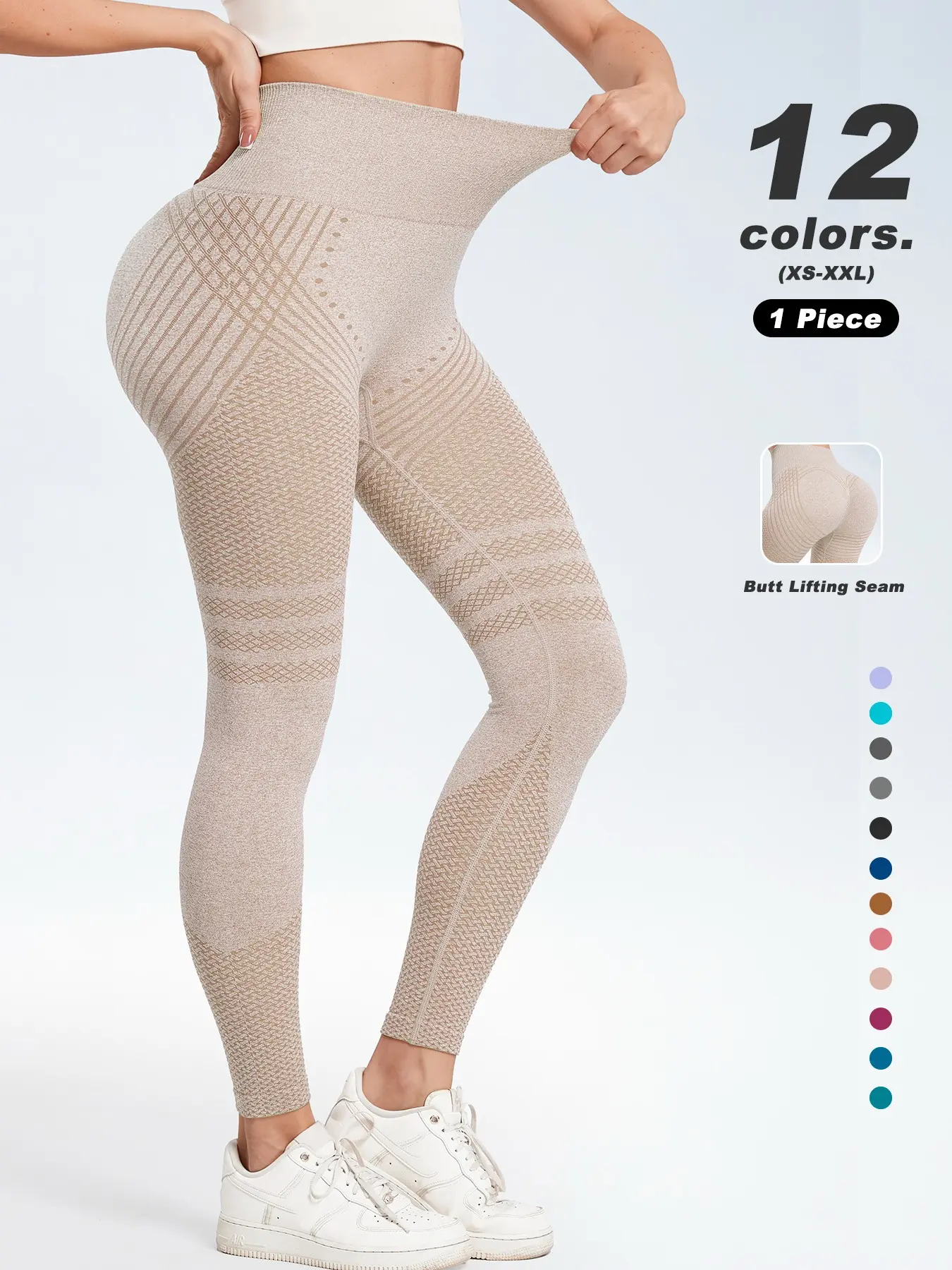 Women Seamless Butt Lifting Workout Leggings, High Waist Textured Compression Cycling Pants Slim Fit Stretch Active Bottoms, Hot Selling Teal Green Main Color Daily Gym Summer Workout Activewear Single Piece, 12 Colors XS-XXL